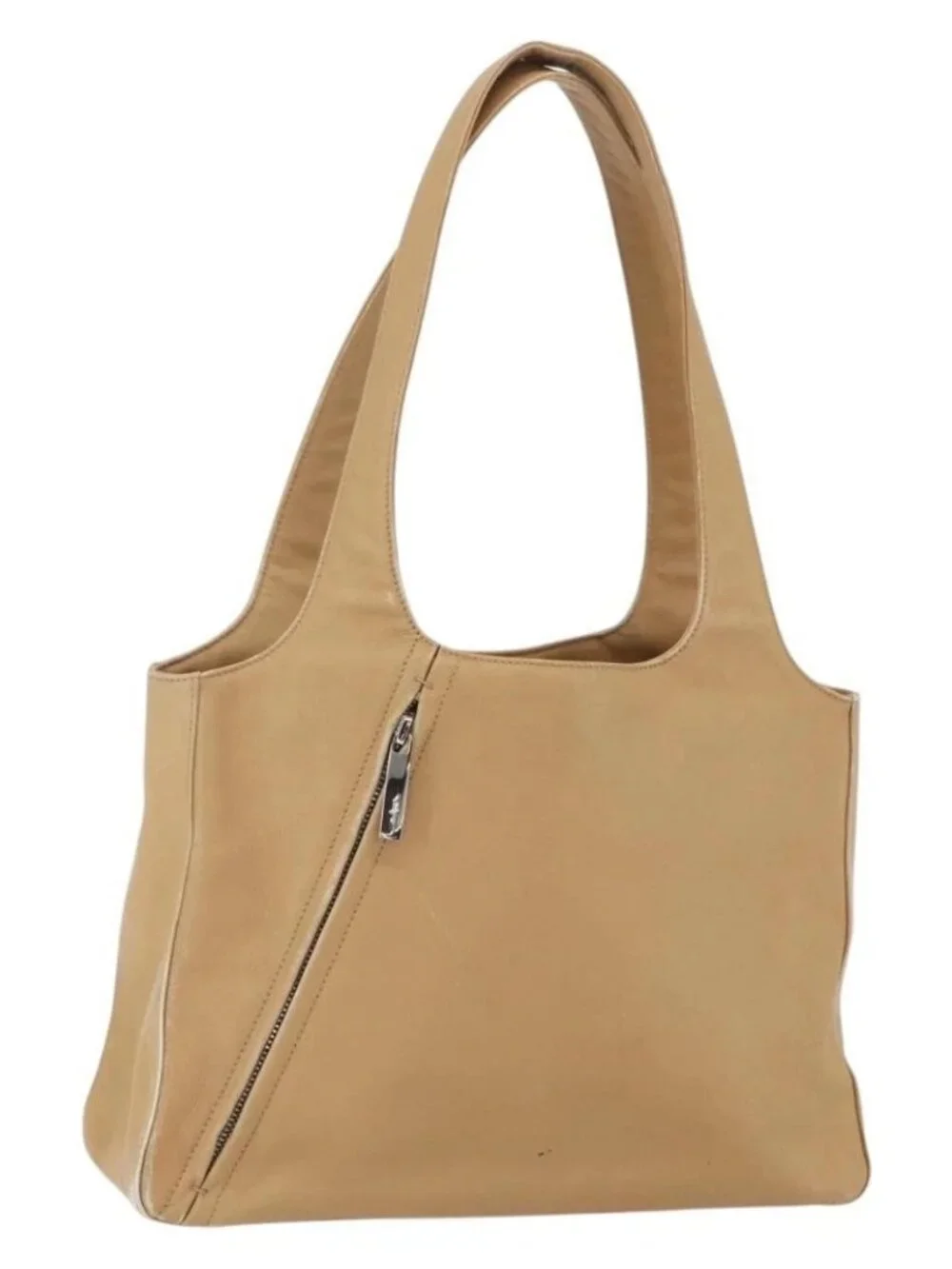 Salvatore Ferragamo Tote Bag Leather Beige Silver Auth 162146